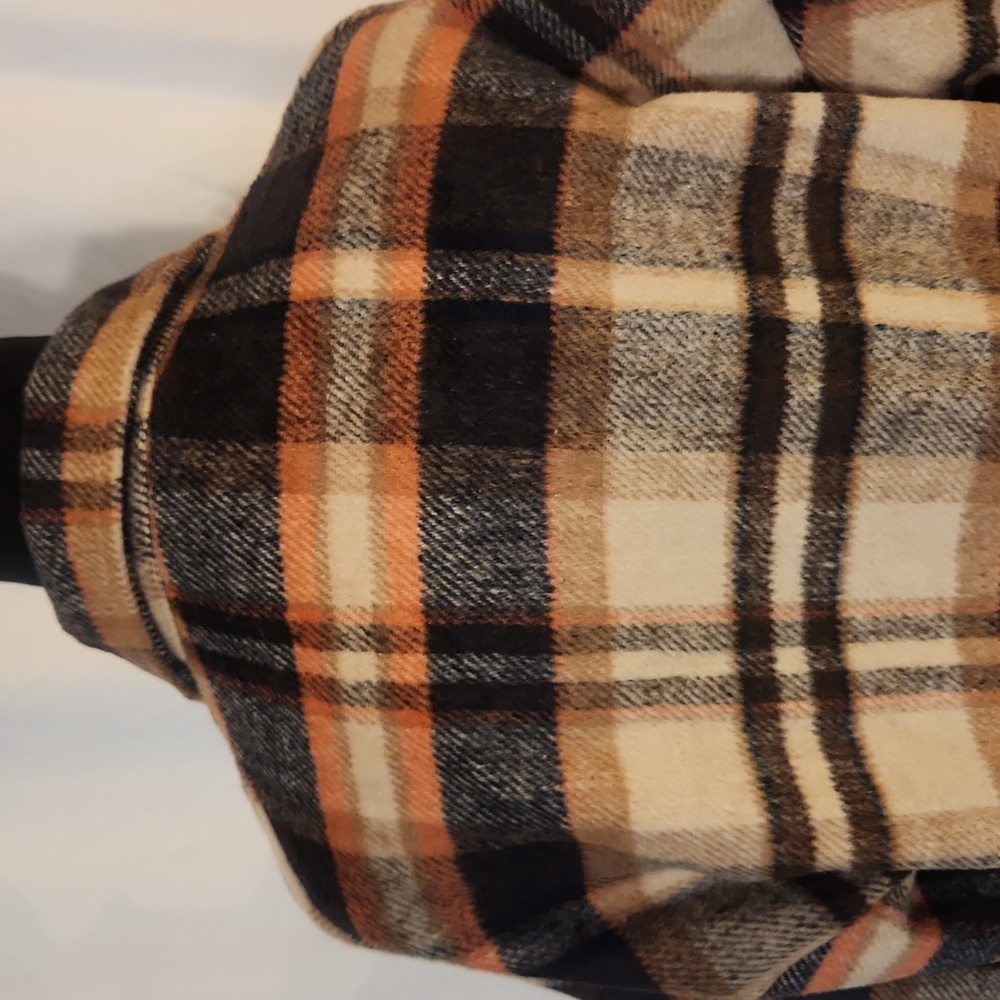 Flannel Button Down Shirt, Boyfriend Long Sleeve, Oversized, Brown/Orange, S - Picture 15 of 17